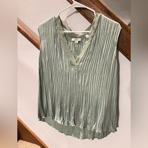 Vince Sage Green Pleated V-Neck Blouse